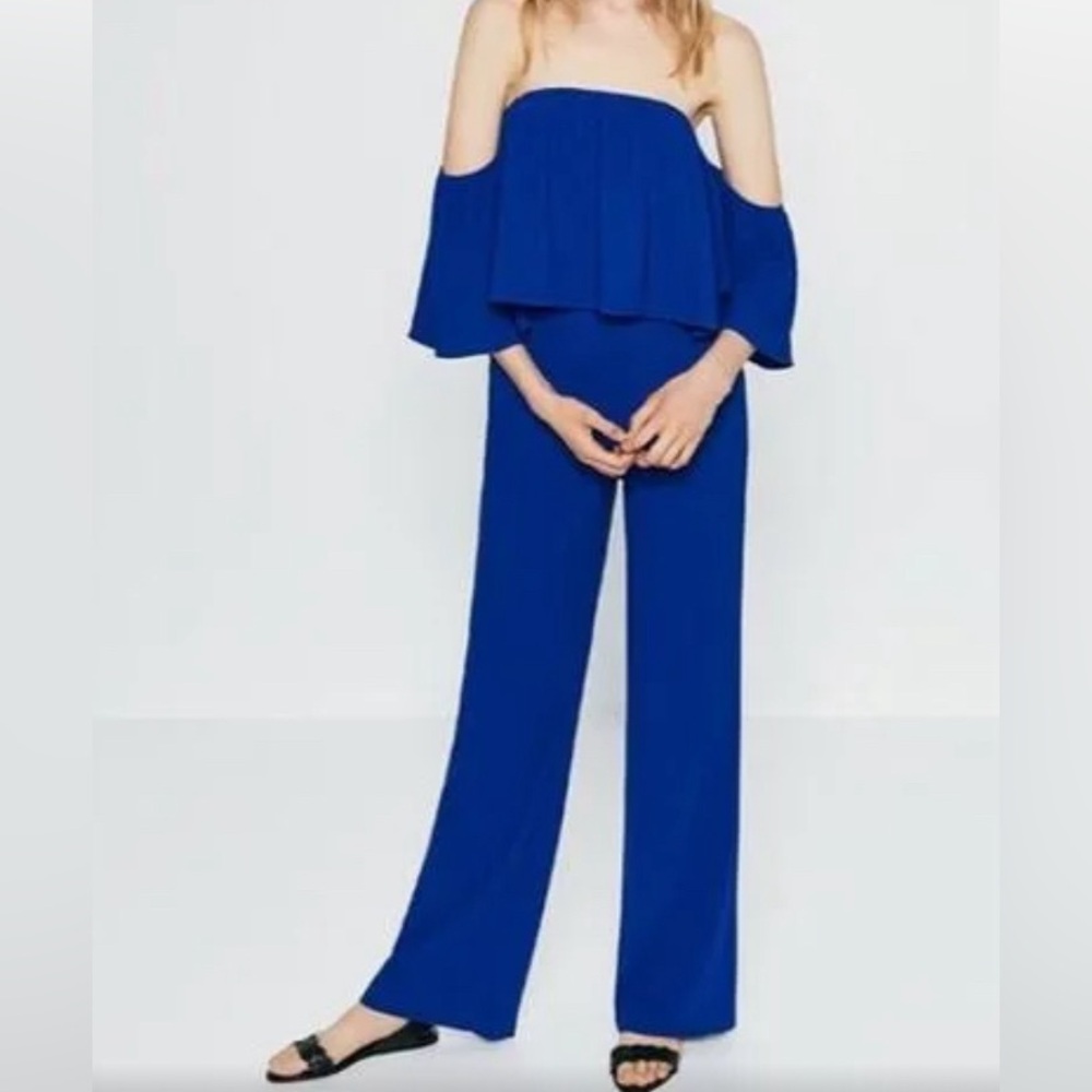 Zara Off Shoulder Blue Jumpsuit Bloggers Favourite Size Small